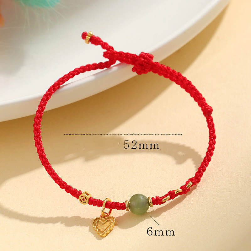 Nimara Ritual 925 Sterling Silver Hetian Jade Bead Copper Coin Love Heart Charm Luck Bracelet
