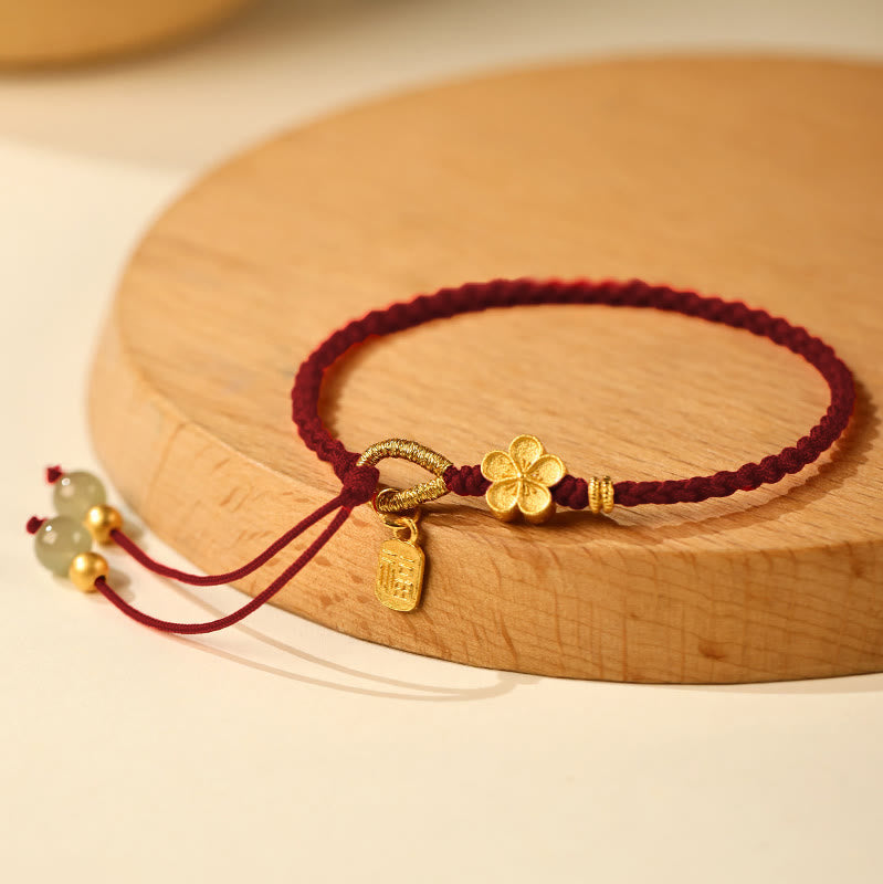 Nimara Ritual Hetian Jade Small Peach Blossom Fu Character Charm Luck String Bracelet