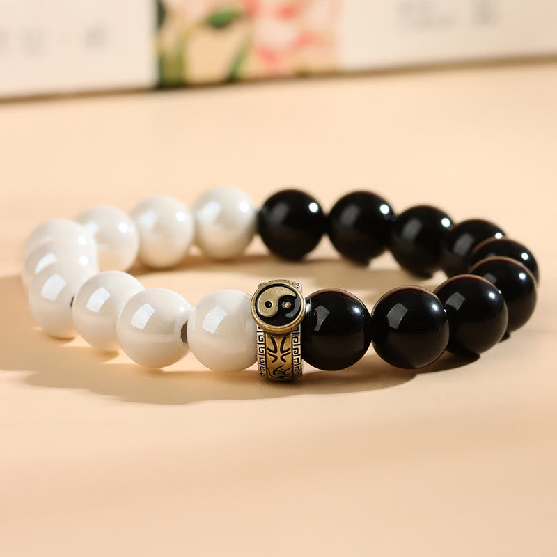Nimara Ritual Black Obsidian White Porcelain Beads Yin Yang Fulfilment Bracelet