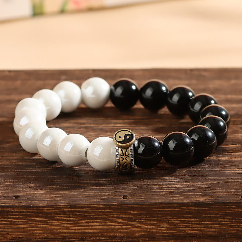 Nimara Ritual Black Obsidian White Porcelain Beads Yin Yang Fulfilment Bracelet
