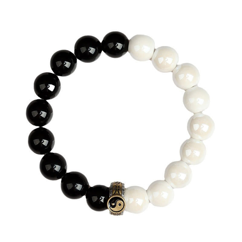Nimara Ritual Black Obsidian White Porcelain Beads Yin Yang Fulfilment Bracelet