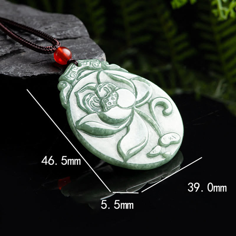 Nimara Ritual Round Lotus Pattern Jade Abundance Prosperity Necklace Rope Pendant
