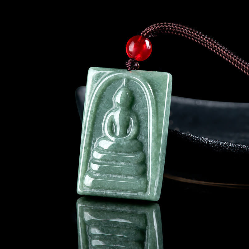 Nimara Ritual Formless Buddha Jade Square Amulet Prosperity String Necklace Pendant