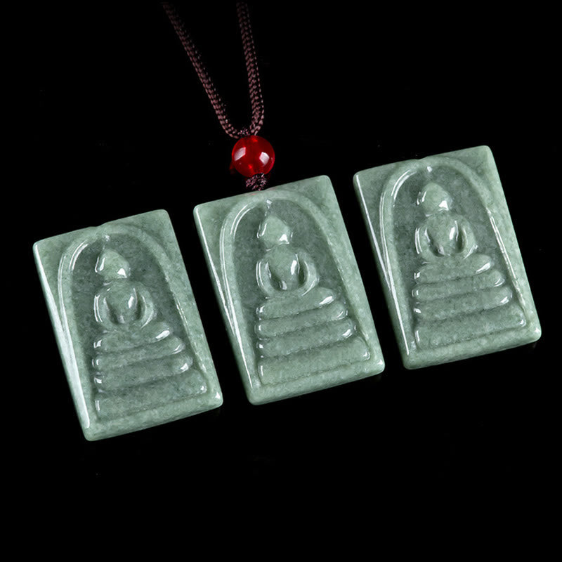 Nimara Ritual Formless Buddha Jade Square Amulet Prosperity String Necklace Pendant
