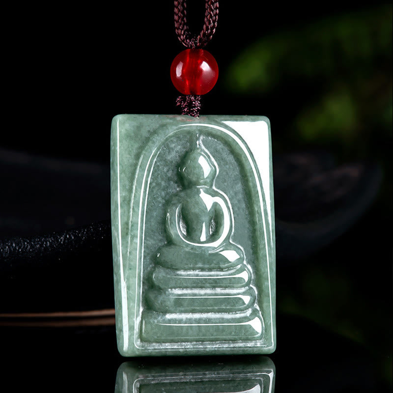 Nimara Ritual Formless Buddha Jade Square Amulet Prosperity String Necklace Pendant