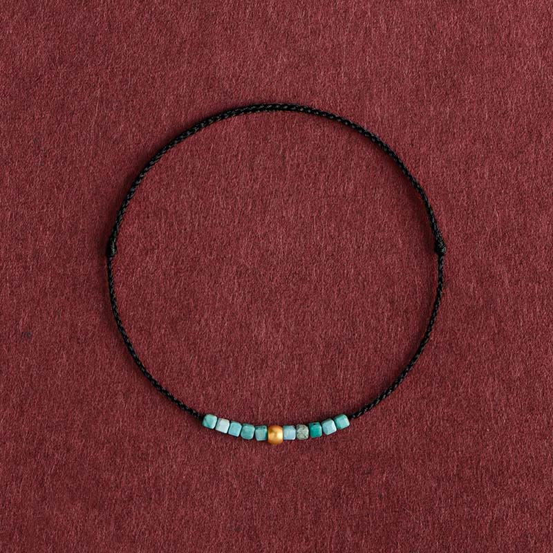 Nimara Ritual 999 Gold Beads Turquoise Protection Braided Bracelet Anklet