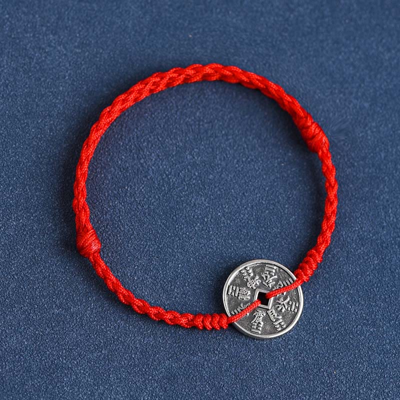 Nimara Ritual 925 Sterling Silver Coin Protection Braided Bracelet Anklet