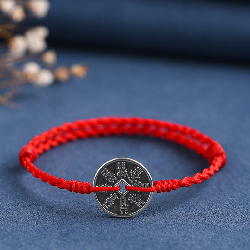 Nimara Ritual 925 Sterling Silver Coin Protection Braided Bracelet Anklet