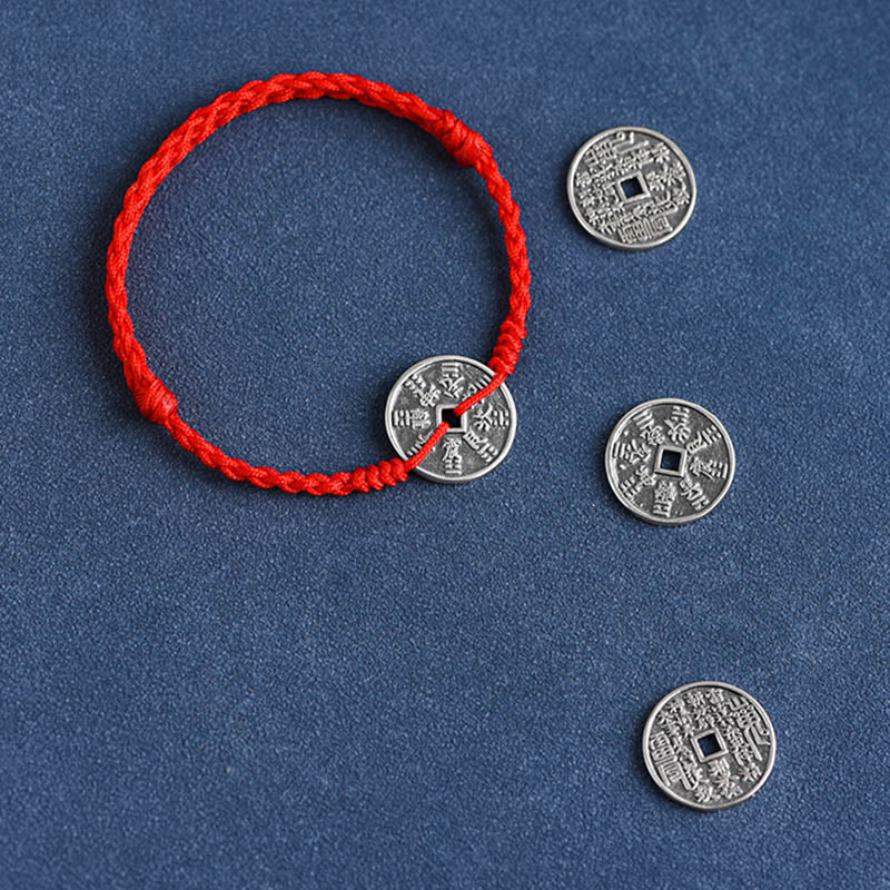 Nimara Ritual 925 Sterling Silver Coin Protection Braided Bracelet Anklet