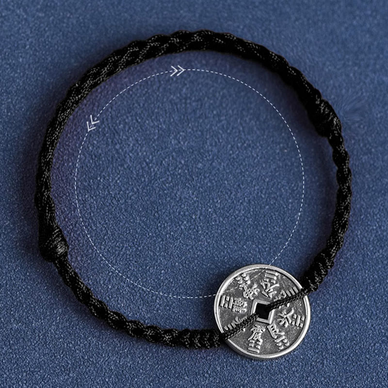 Nimara Ritual 925 Sterling Silver Coin Protection Braided Bracelet Anklet