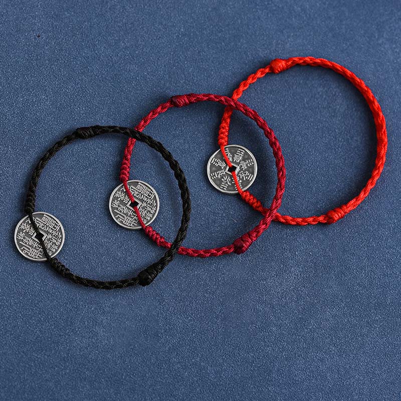 Nimara Ritual 925 Sterling Silver Coin Protection Braided Bracelet Anklet