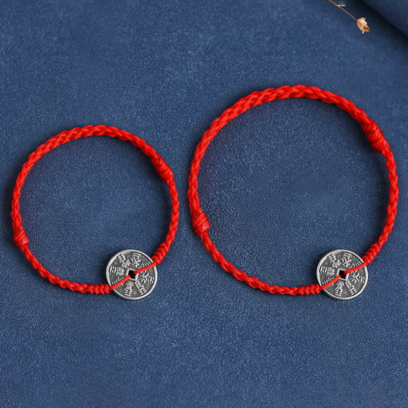Nimara Ritual 925 Sterling Silver Coin Protection Braided Bracelet Anklet