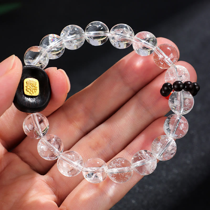 Nimara Ritual White Crystal Ebony Wood Sak Yant Zashi Lhamo Healing Bracelet