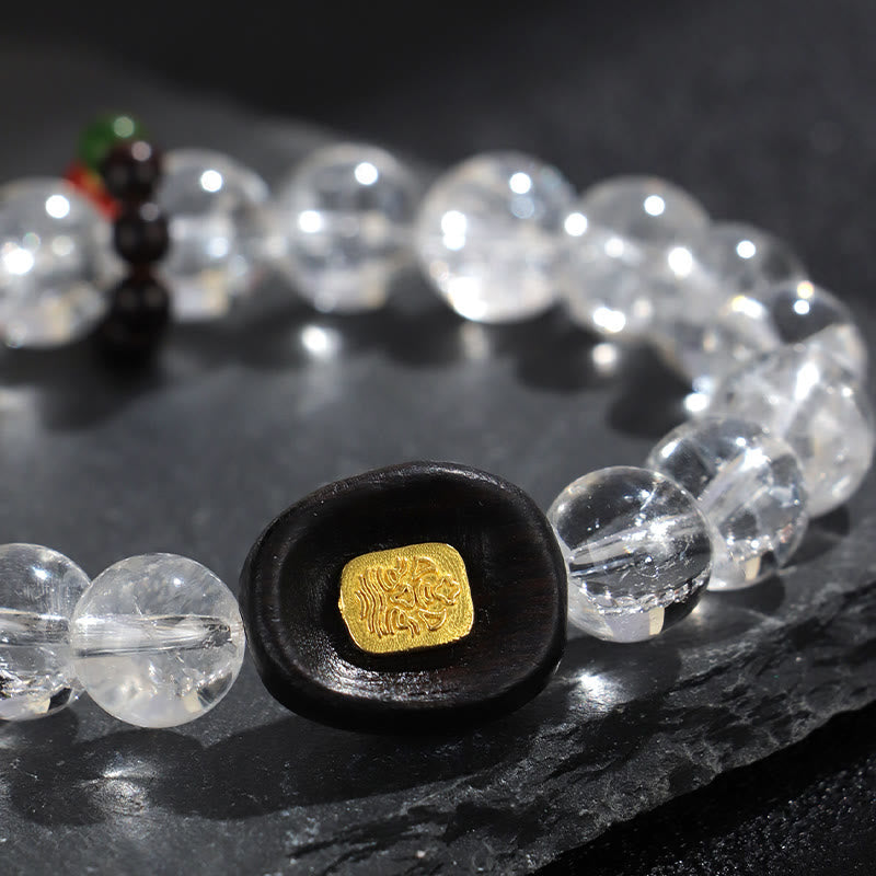 Nimara Ritual White Crystal Ebony Wood Sak Yant Zashi Lhamo Healing Bracelet