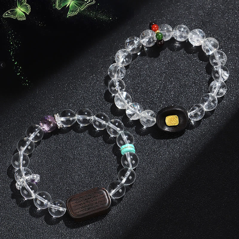 Nimara Ritual White Crystal Ebony Wood Sak Yant Zashi Lhamo Healing Bracelet