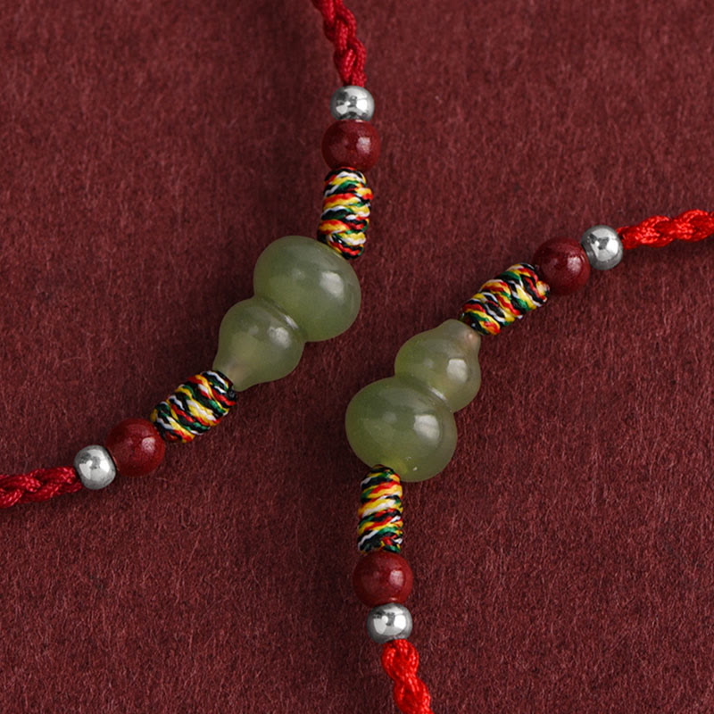 Nimara Ritual Natural Hetian Jade Gourd Protection Luck Braided Bracelet Anklet