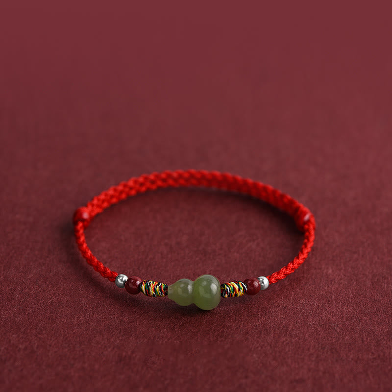 Nimara Ritual Natural Hetian Jade Gourd Protection Luck Braided Bracelet Anklet