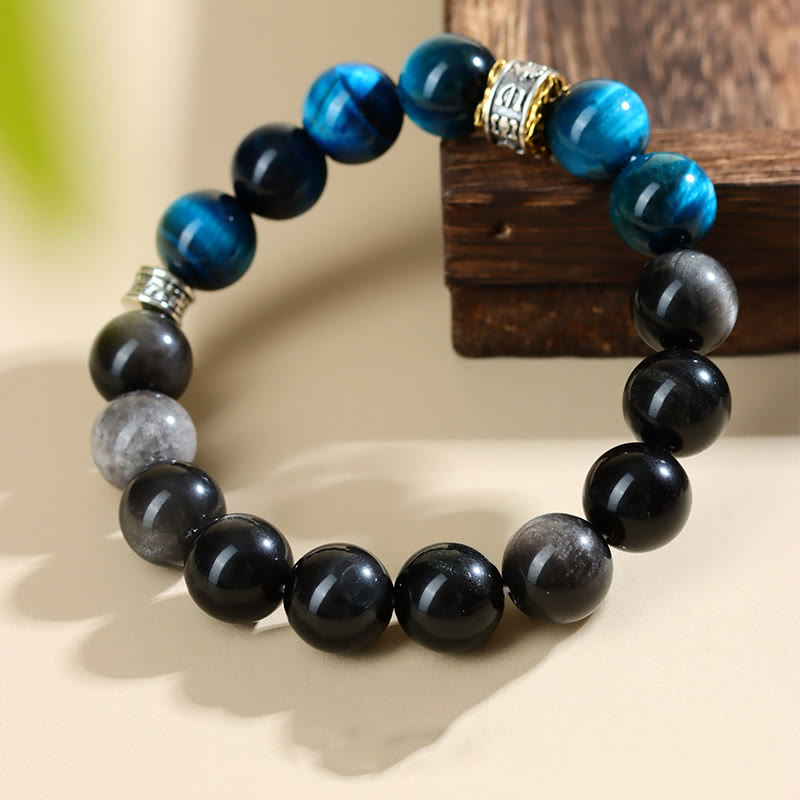 Nimara Ritual Blue Tiger Eye Silver Sheen Obsidian Strength Bracelet