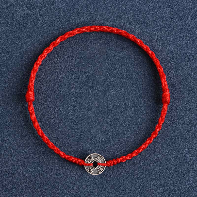 Nimara Ritual 925 Sterling Silver Five Emperor Coins Red String Protection Luck Braided Bracelet Anklet