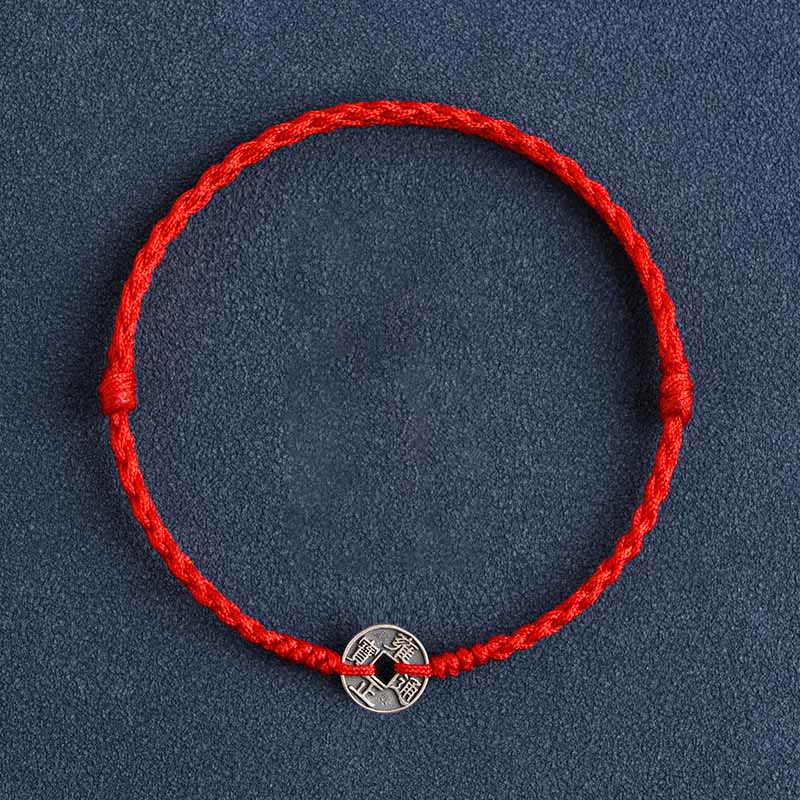 Nimara Ritual 925 Sterling Silver Five Emperor Coins Red String Protection Luck Braided Bracelet Anklet