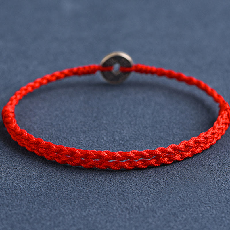 Nimara Ritual 925 Sterling Silver Five Emperor Coins Red String Protection Luck Braided Bracelet Anklet