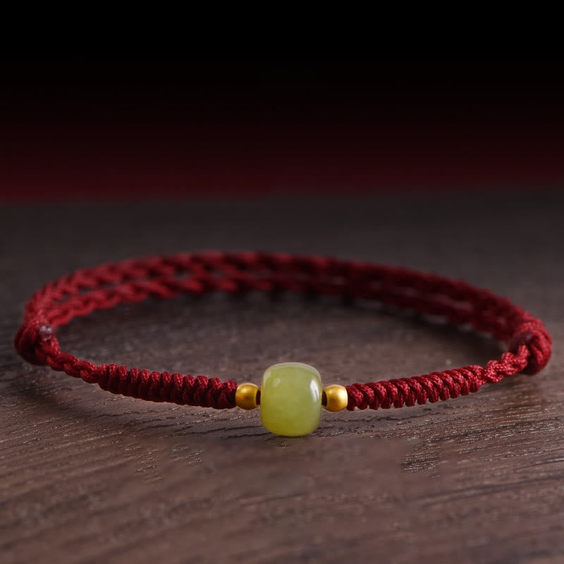 Nimara Ritual Natural Hetian Jade 999 Gold Beads Protection Luck Braided Bracelet Anklet