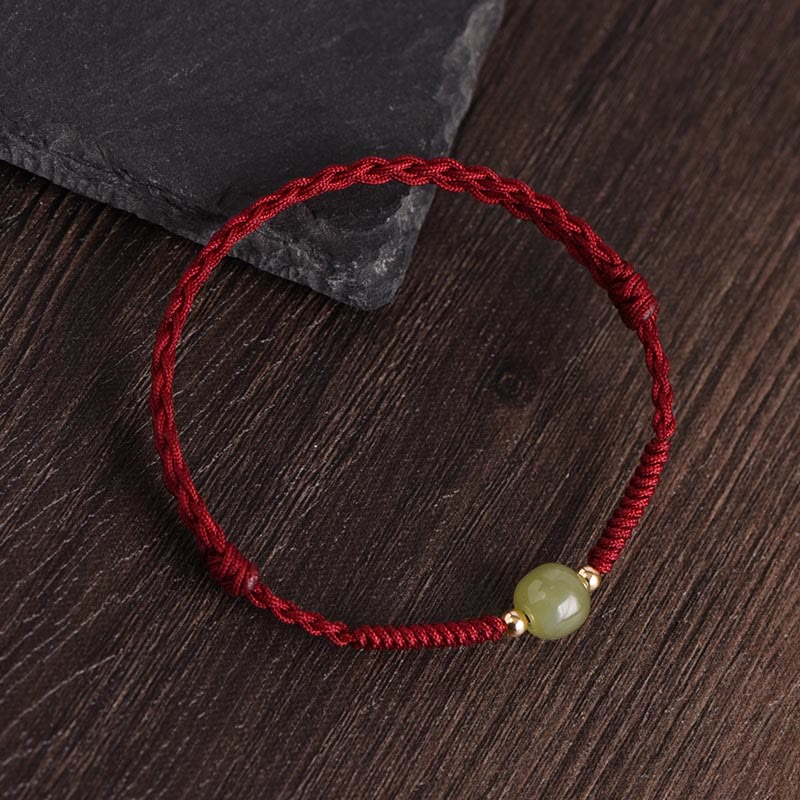 Nimara Ritual Natural Hetian Jade 999 Gold Beads Protection Luck Braided Bracelet Anklet