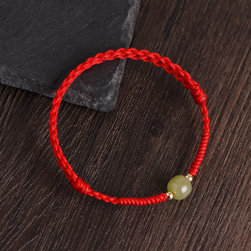 Nimara Ritual Natural Hetian Jade 999 Gold Beads Protection Luck Braided Bracelet Anklet