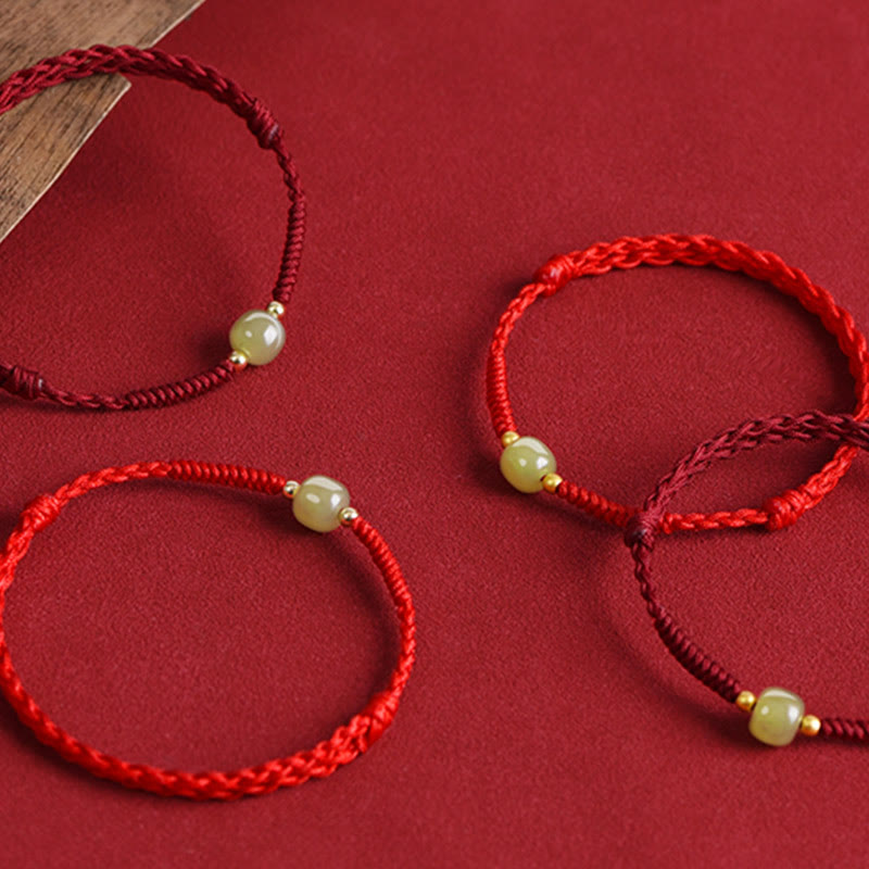 Nimara Ritual Natural Hetian Jade 999 Gold Beads Protection Luck Braided Bracelet Anklet