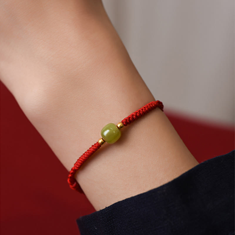 Nimara Ritual Natural Hetian Jade 999 Gold Beads Protection Luck Braided Bracelet Anklet