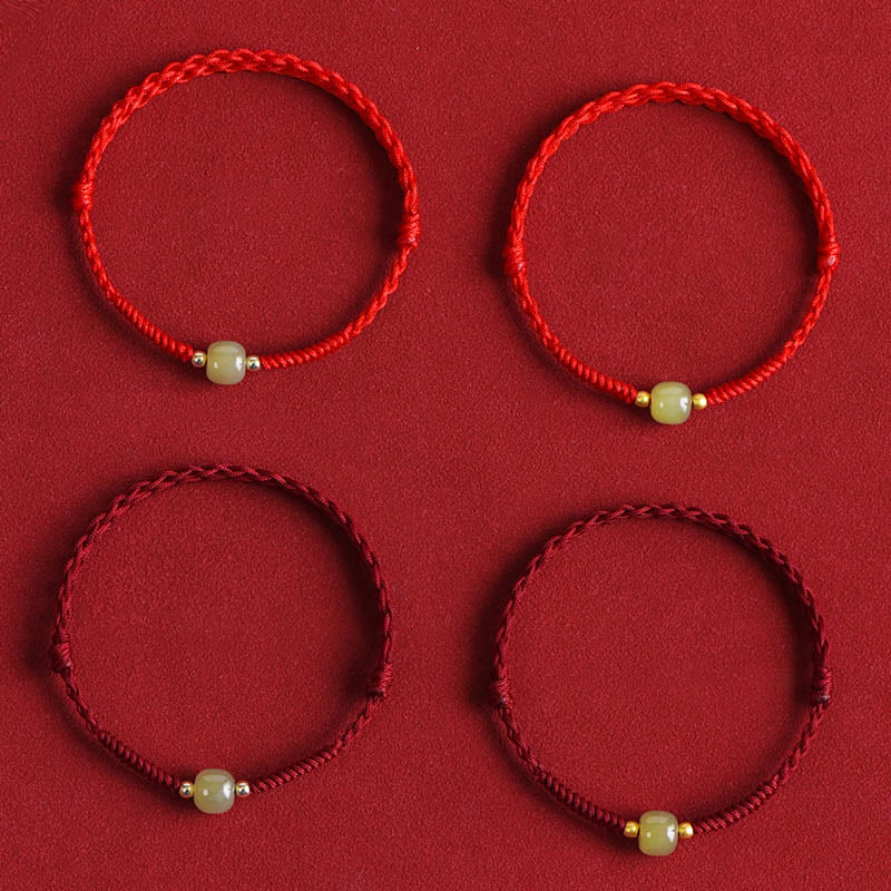 Nimara Ritual Natural Hetian Jade 999 Gold Beads Protection Luck Braided Bracelet Anklet
