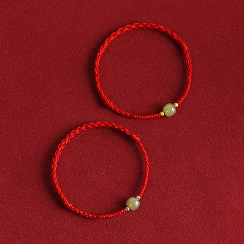 Nimara Ritual Natural Hetian Jade 999 Gold Beads Protection Luck Braided Bracelet Anklet