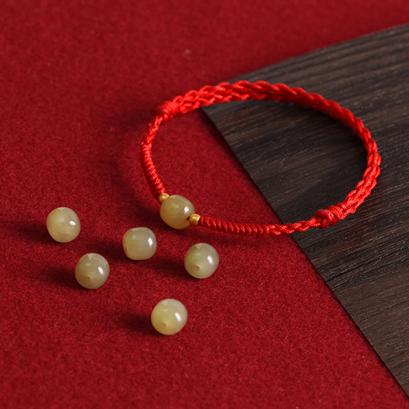 Nimara Ritual Natural Hetian Jade 999 Gold Beads Protection Luck Braided Bracelet Anklet
