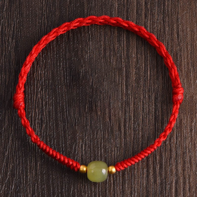 Nimara Ritual Natural Hetian Jade 999 Gold Beads Protection Luck Braided Bracelet Anklet