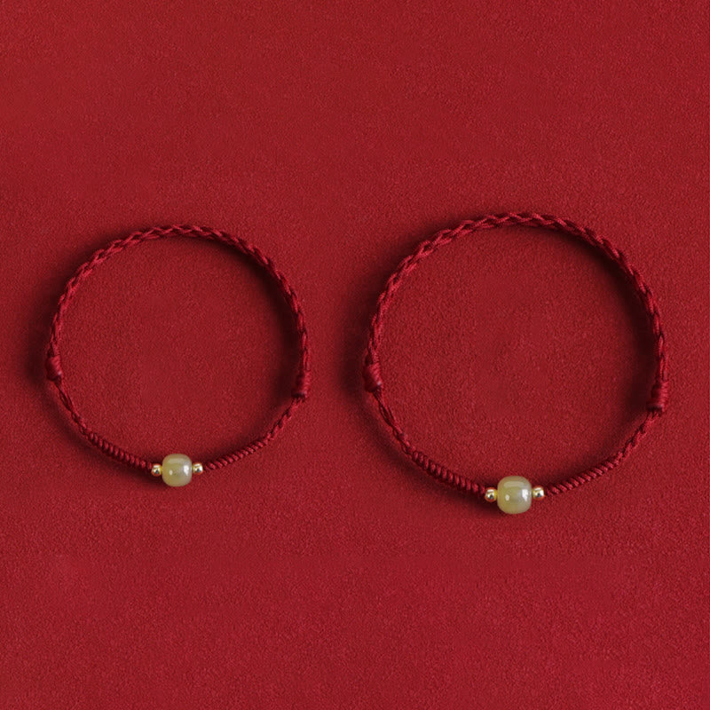 Nimara Ritual Natural Hetian Jade 999 Gold Beads Protection Luck Braided Bracelet Anklet