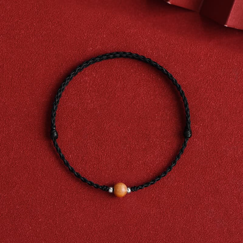 Nimara Ritual Natural Peach Wood Bead Luck Braided Bracelet Anklet