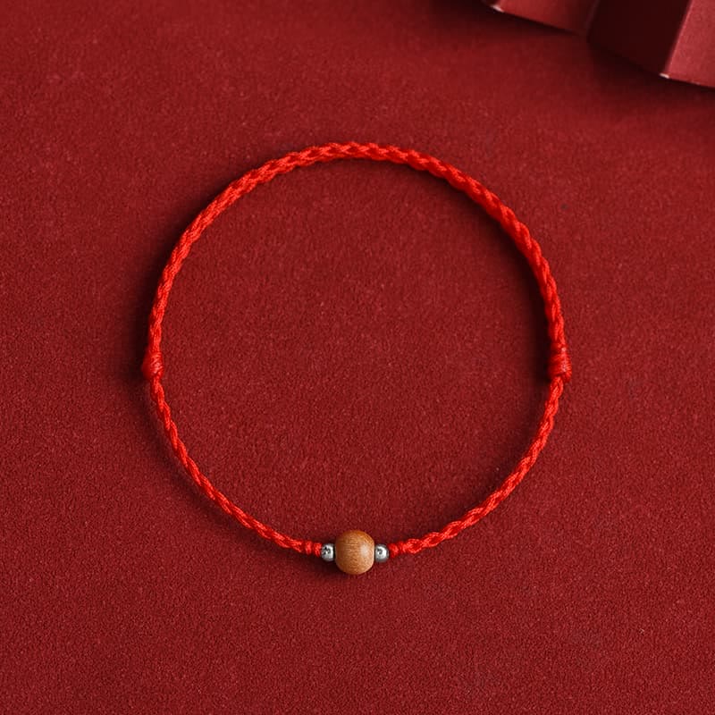 Nimara Ritual Natural Peach Wood Bead Luck Braided Bracelet Anklet