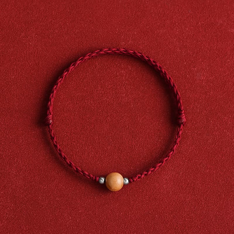Nimara Ritual Natural Peach Wood Bead Luck Braided Bracelet Anklet