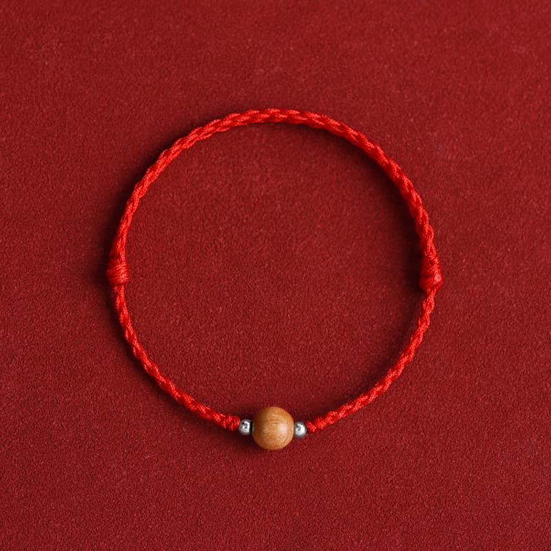 Nimara Ritual Natural Peach Wood Bead Luck Braided Bracelet Anklet