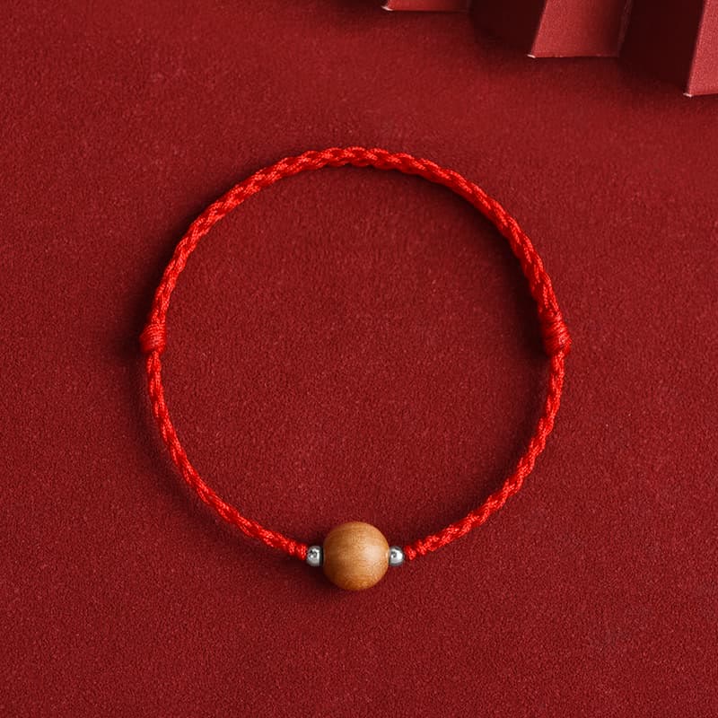 Nimara Ritual Natural Peach Wood Bead Luck Braided Bracelet Anklet