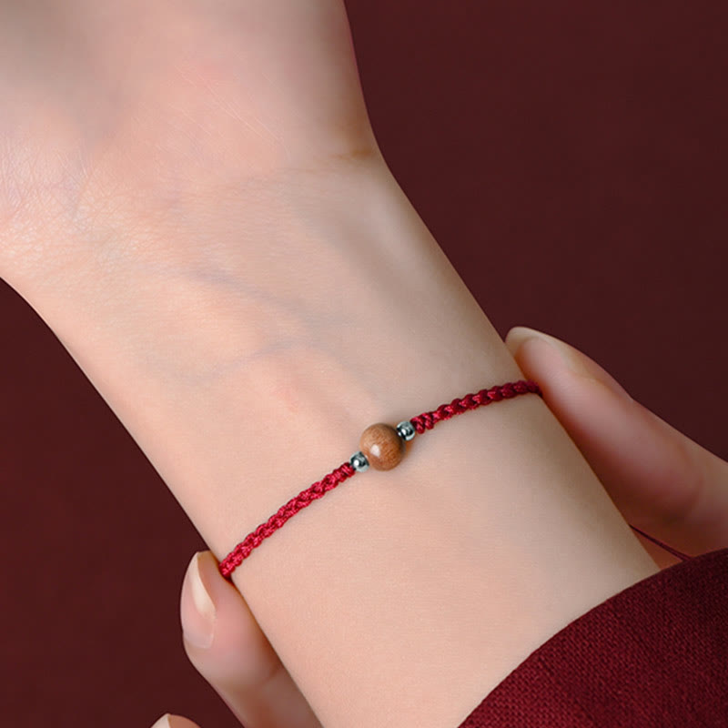 Nimara Ritual Natural Peach Wood Bead Luck Braided Bracelet Anklet
