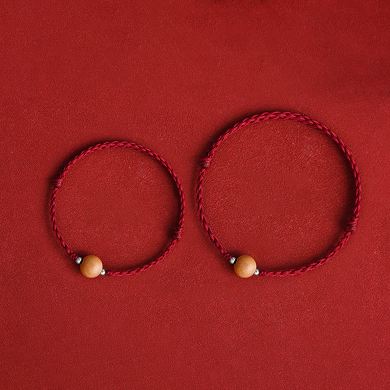 Nimara Ritual Natural Peach Wood Bead Luck Braided Bracelet Anklet