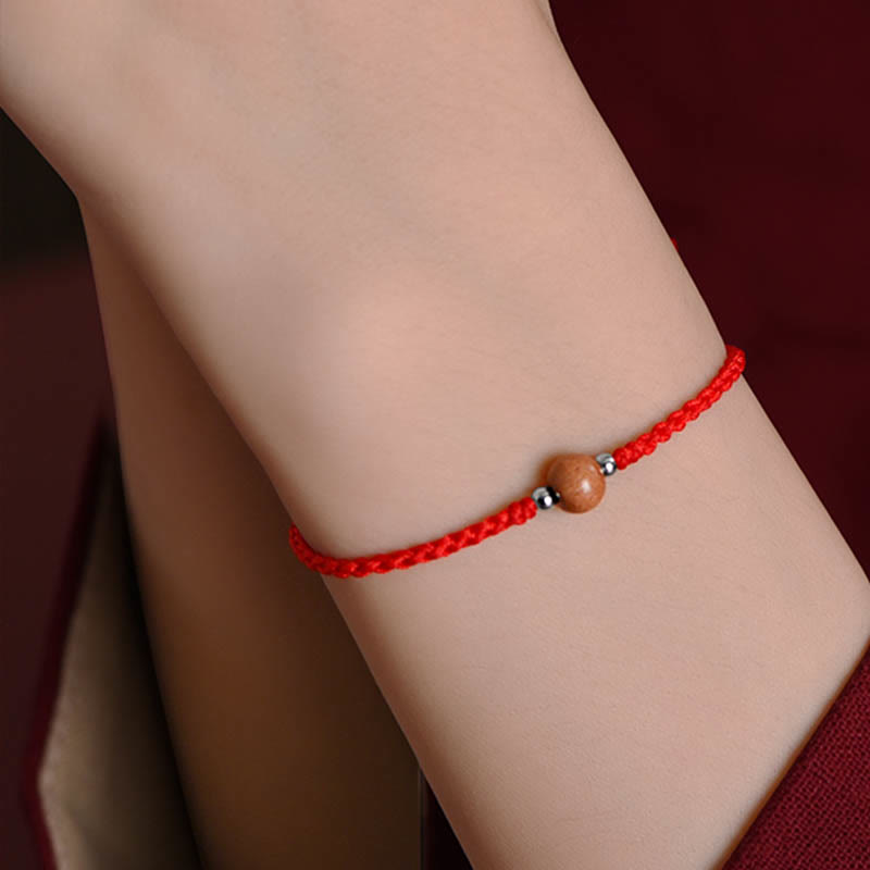 Nimara Ritual Natural Peach Wood Bead Luck Braided Bracelet Anklet