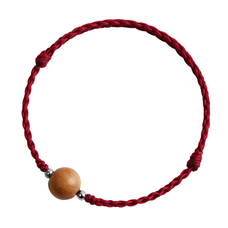 Nimara Ritual Natural Peach Wood Bead Luck Braided Bracelet Anklet