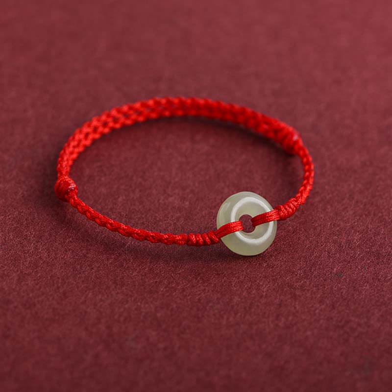 Nimara Ritual Natural Hetian Jade Peace Buckle Protection Luck Braided Bracelet Anklet