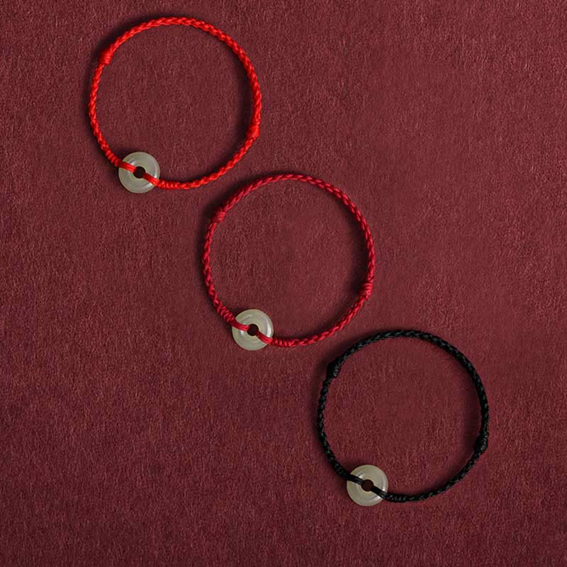 Nimara Ritual Natural Hetian Jade Peace Buckle Protection Luck Braided Bracelet Anklet