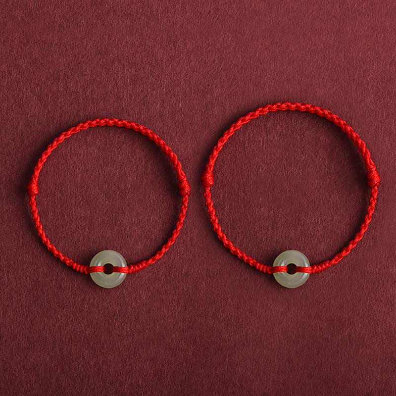 Nimara Ritual Natural Hetian Jade Peace Buckle Protection Luck Braided Bracelet Anklet