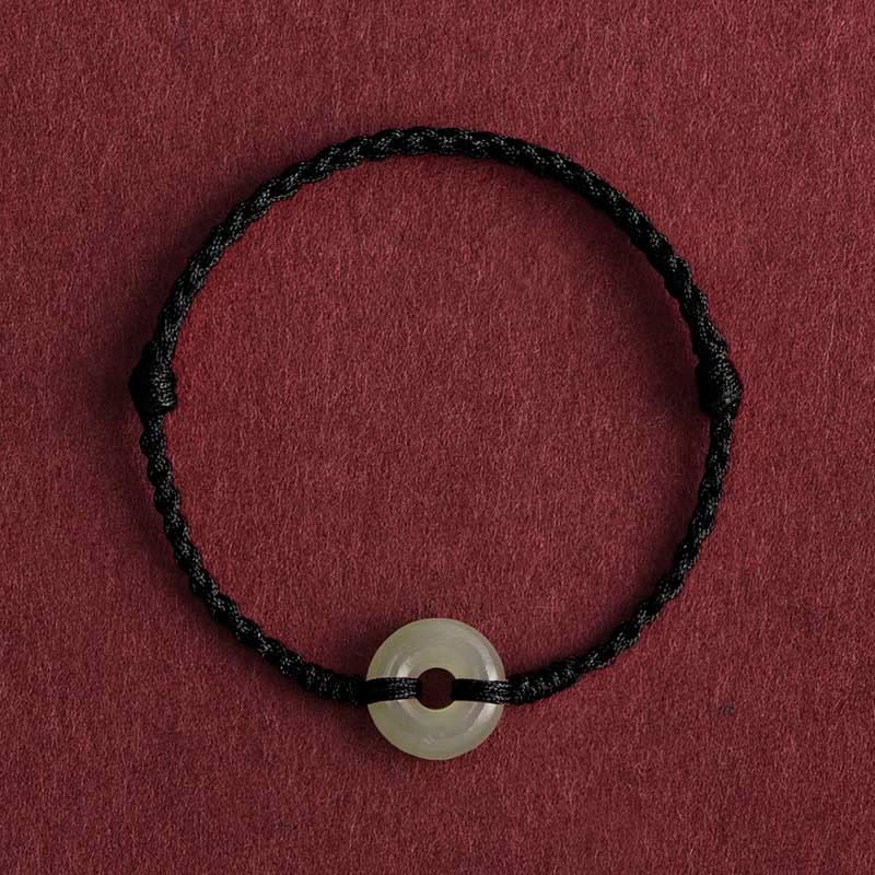 Nimara Ritual Natural Hetian Jade Peace Buckle Protection Luck Braided Bracelet Anklet