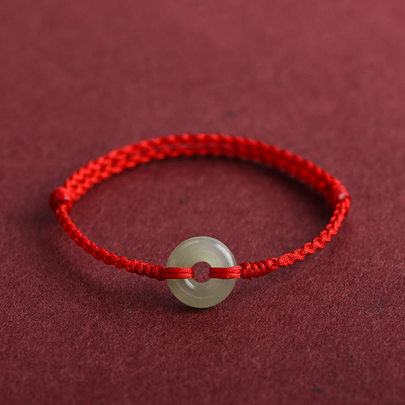Nimara Ritual Natural Hetian Jade Peace Buckle Protection Luck Braided Bracelet Anklet