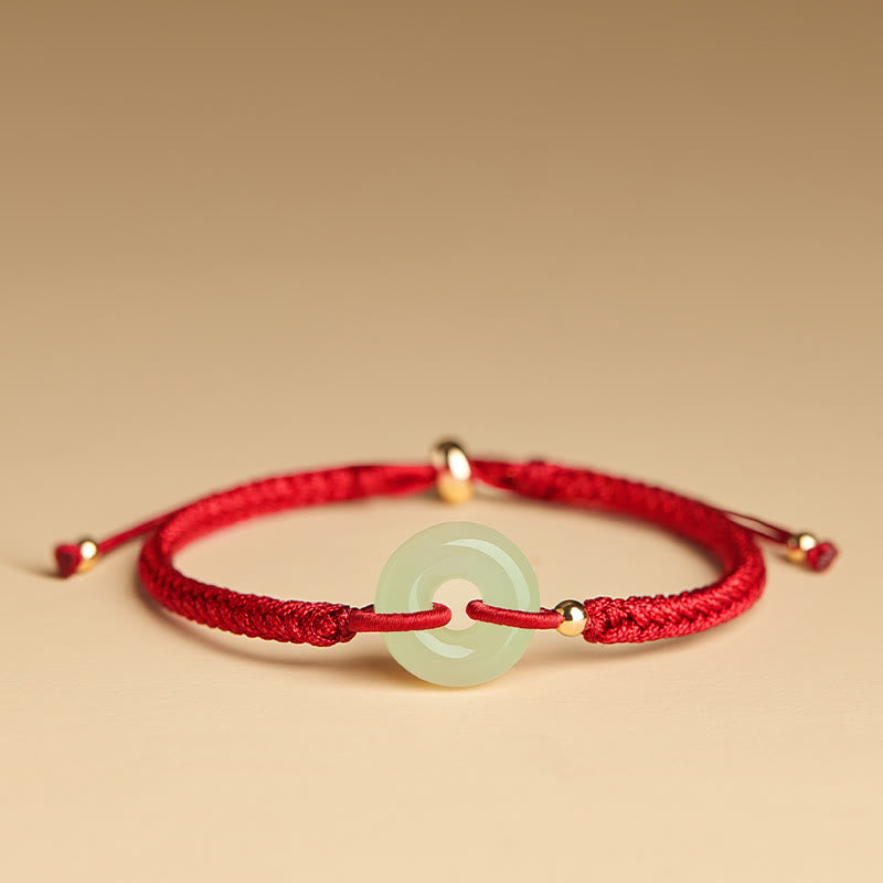 Nimara Ritual Natural Hetian Jade Peace Buckle Fu Character Protection Luck Braided Bracelet